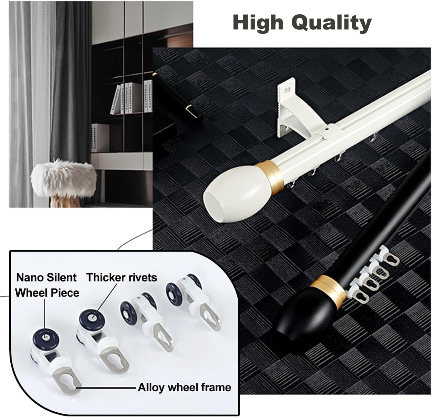 Premium 13.1Ft Gold Curtain Track Set with Silent Rollers Adjustable 27.5 236 Inches Ideal for Room Divider Or Window Curtains,Gold-400cm/13.1ft