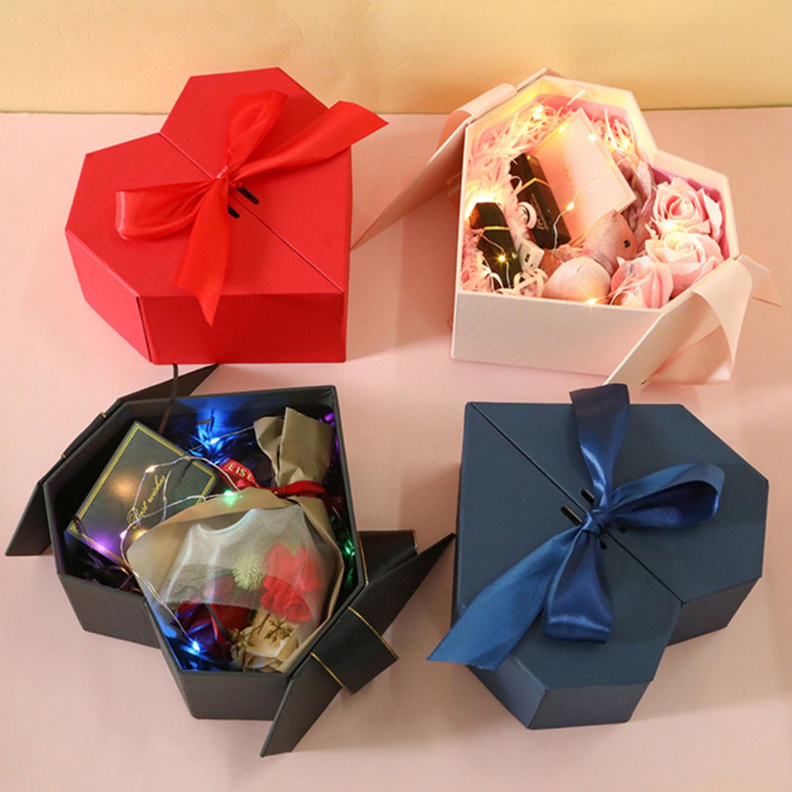 JWSCYSY 6 Scatole Regalo Quadrate Con Coperchio E Nastro – Rosse Per San Valentino, Dimensioni Assortite - 3