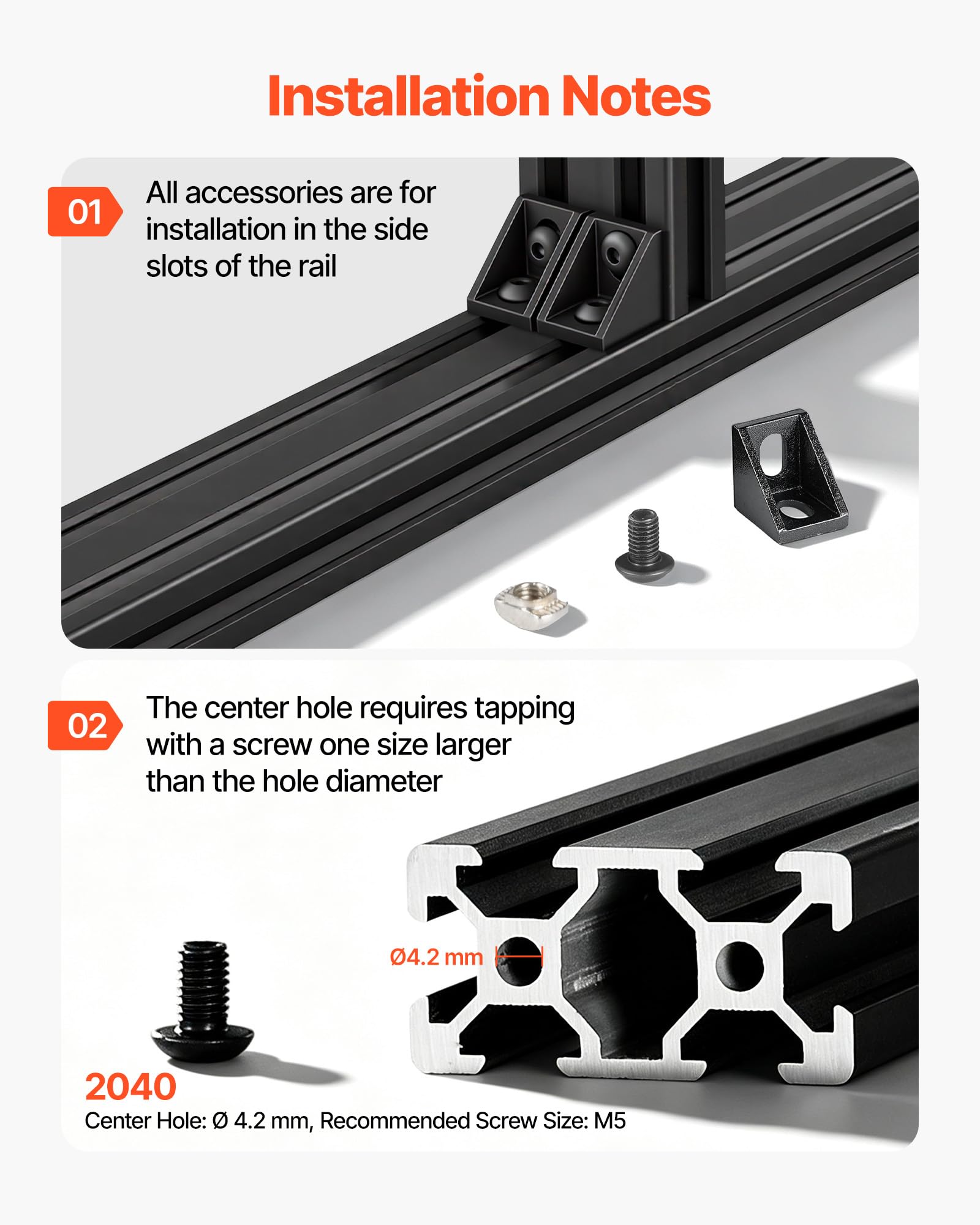 VEVOR 2040 Aluminium Profile 6 Stk. 2 m, Eloxierte V-Nut-Aluprofile nach EU-Standard, Hochfeste Strangpressprofile, Aluminiumschiene für 3D-Druckerteile, CNC-DIY-Werkbänke und Montage, Schwarz