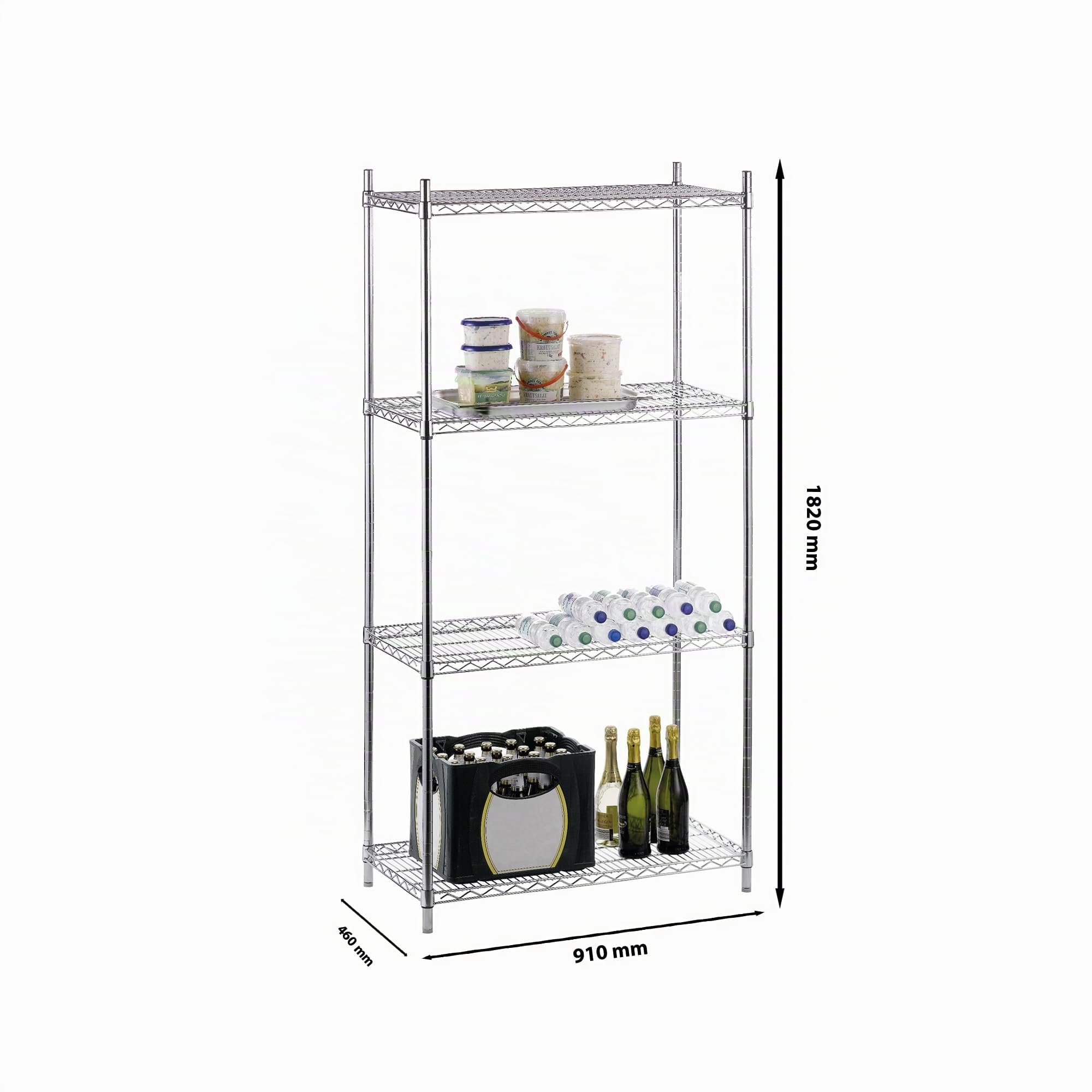 SARO GOLIATH 300 Estantería para cargas pesadas, cromada, 910 x 460 x 1820 mm (A x L x H), 500 kg de carga, estantes ajustables, montaje sin herramientas