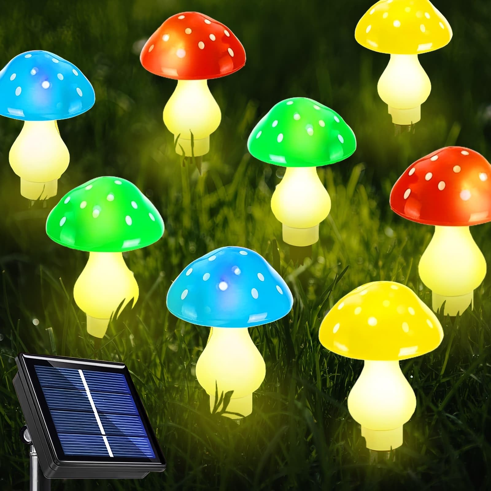Mushroom Solar Lights Outdoor Garden, Solar Powered Mushroom Stake Lights