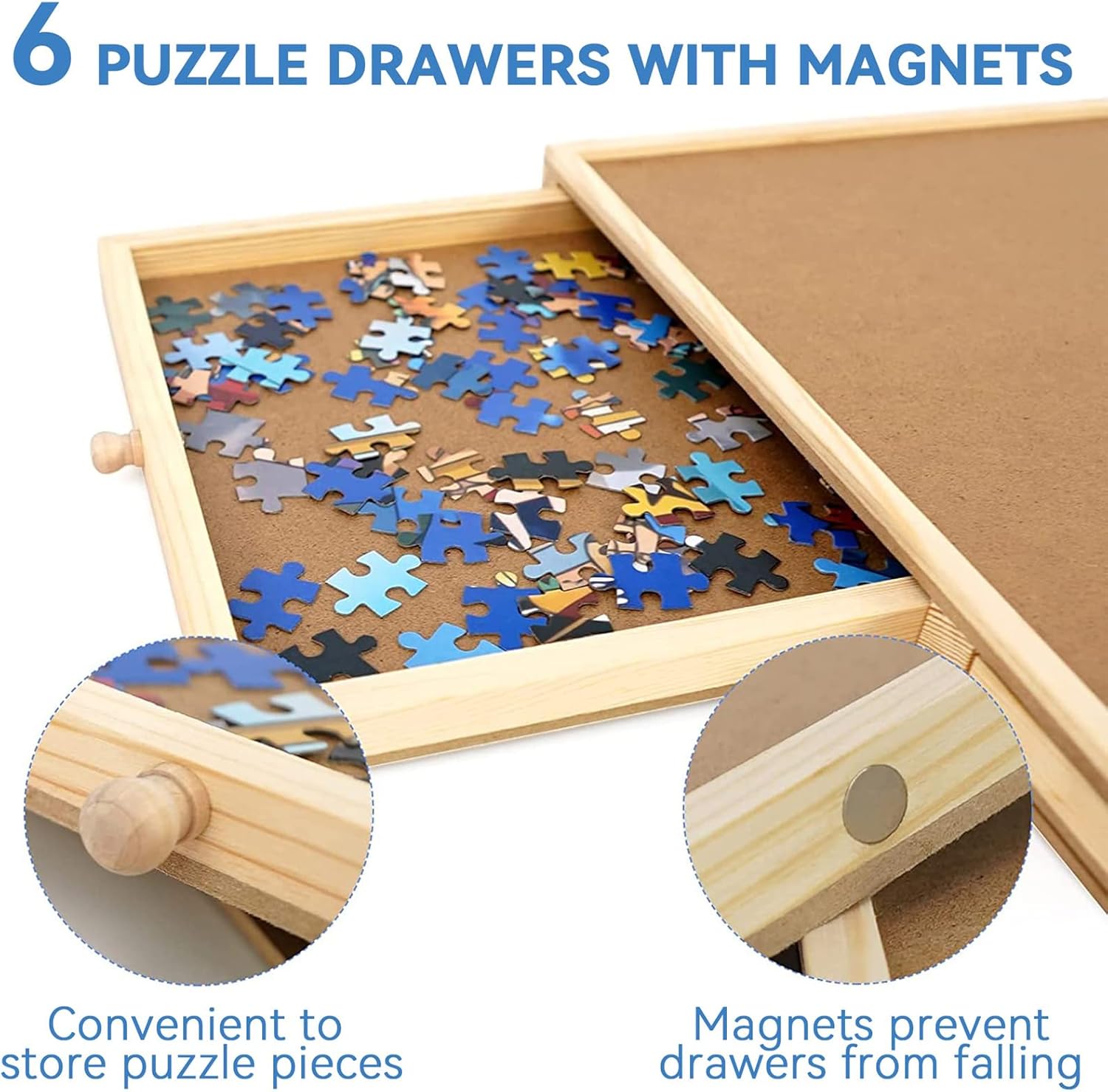 Puzzle Board, WOOD CITY 1500 Piece Wooden Jigsaw Puzzle Board with Drawers, 35” x 27” Portable Puzzle Table with Covers, Rotating Jigsaw Puzzle Table for Kids and Adults
