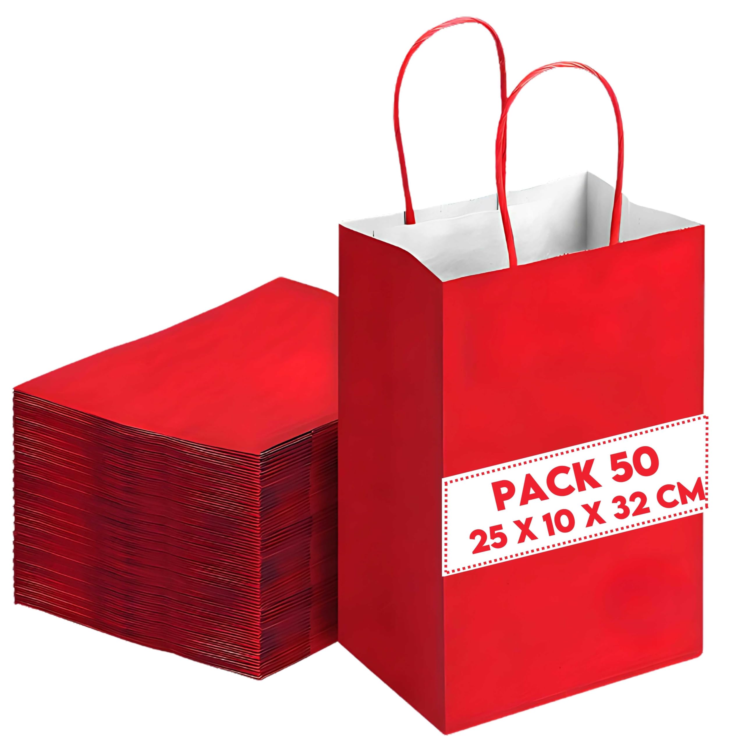 50 sacchetti regalo in carta kraft, 25 x 10 x 32 cm, sacchetto regalo di compleanno, sacchetto regalo con manici intrecciati, ideale per confezioni regalo, celebrazioni, Natale, matrimonio, festa