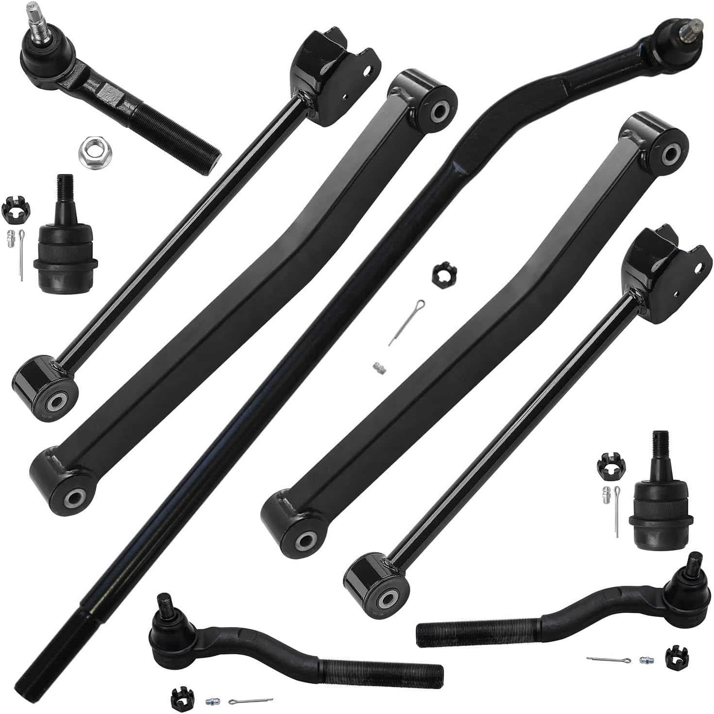 Detroit Axle - Front Upper & Lower Control Arms + Tie Rods Kit Replacement for 2007-2017 Jeep Wrangler JK - 10pc Set