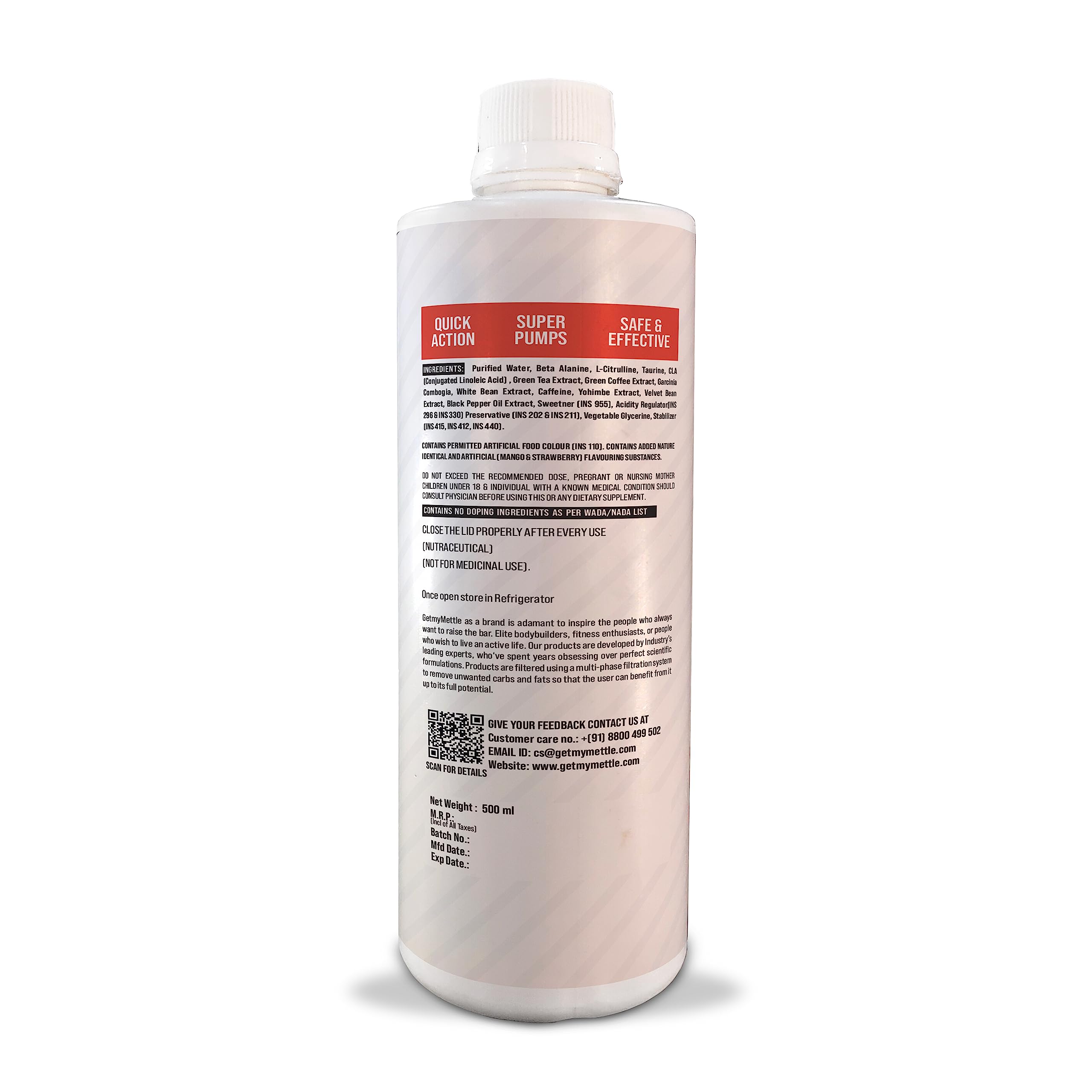 swasthum Mettle Liquid Z5 Preworkout | 4g Beta Alanine | 4g Citrulline | (Mango Strawberry, 500ml) 2
