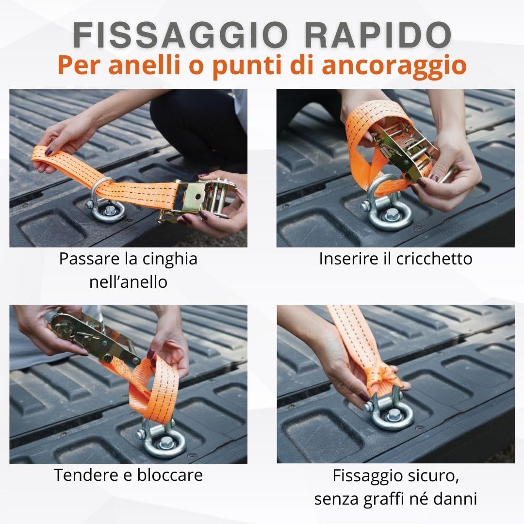Cinghia con Cricchetto 5m x 50mm Set 2 Pezzi | Cinghia Ancoraggio per Fissaggio Carico | Cinghia Trasporto per Rimorchio Auto