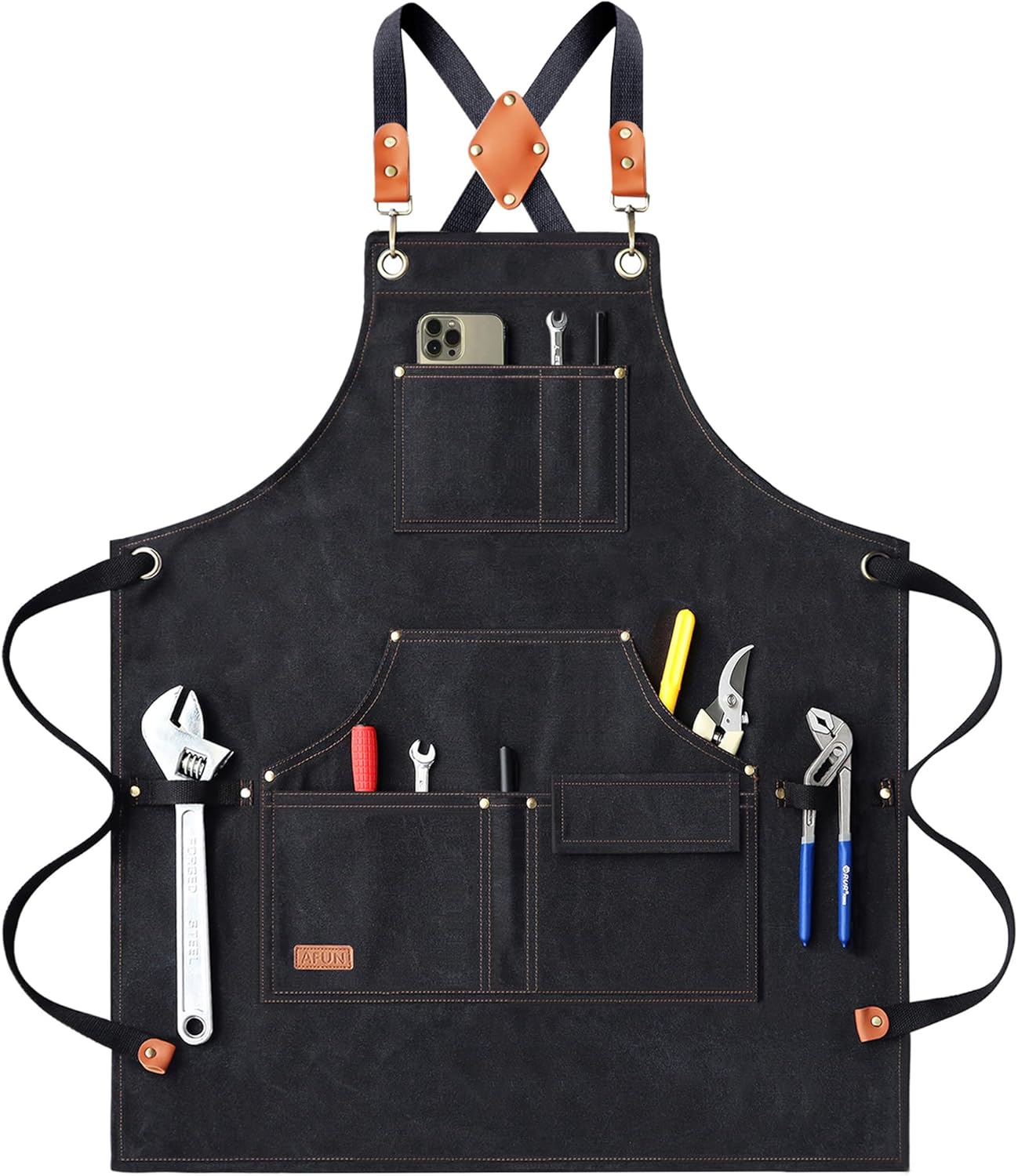 AFUN Work Aprons for Men with Large Pockets, Cotton Canvas Cross Back