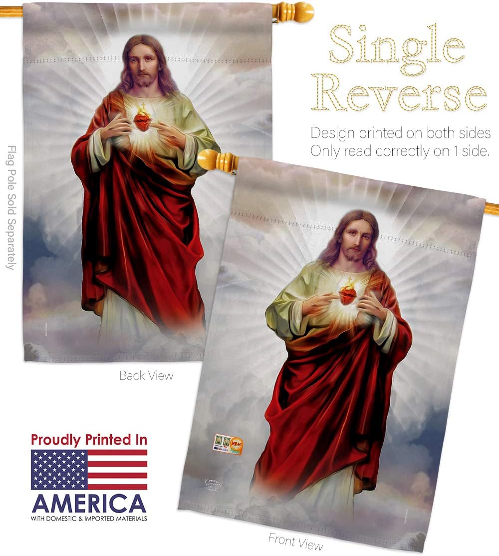 Sacred Heart of Jesus House Flag Religious Faith Hope Grace Peace Dove Christian Religion Easter Small Decorative Gift Yard Banner Made In USA 28 X 40