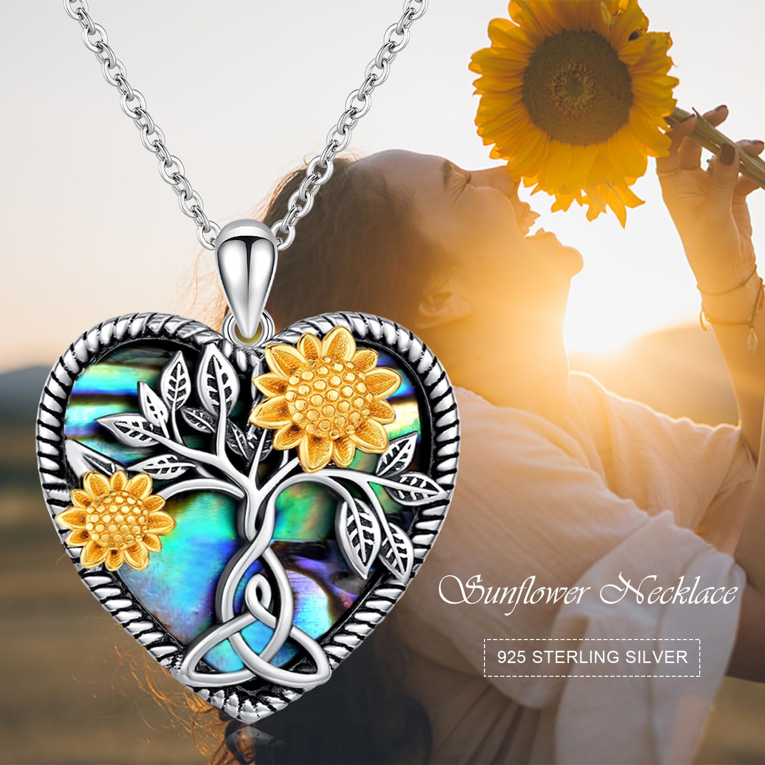 CHENGHONG Sunflower Necklace 925 Sterling Silver Tree of Life Necklace Daisy/Rose/Sunflower Pendant Necklace Sunflower Jewelry Gifts for Women Mom - Image 7
