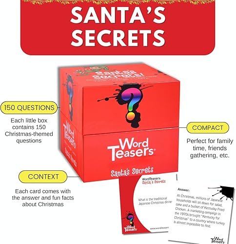 Miniatura 3 de WORD TEASERS Santa's Secrets - Juego de preguntas familiares con tarjetas de conversación de vacaciones y juego de fiesta, 150 cartas de trivia