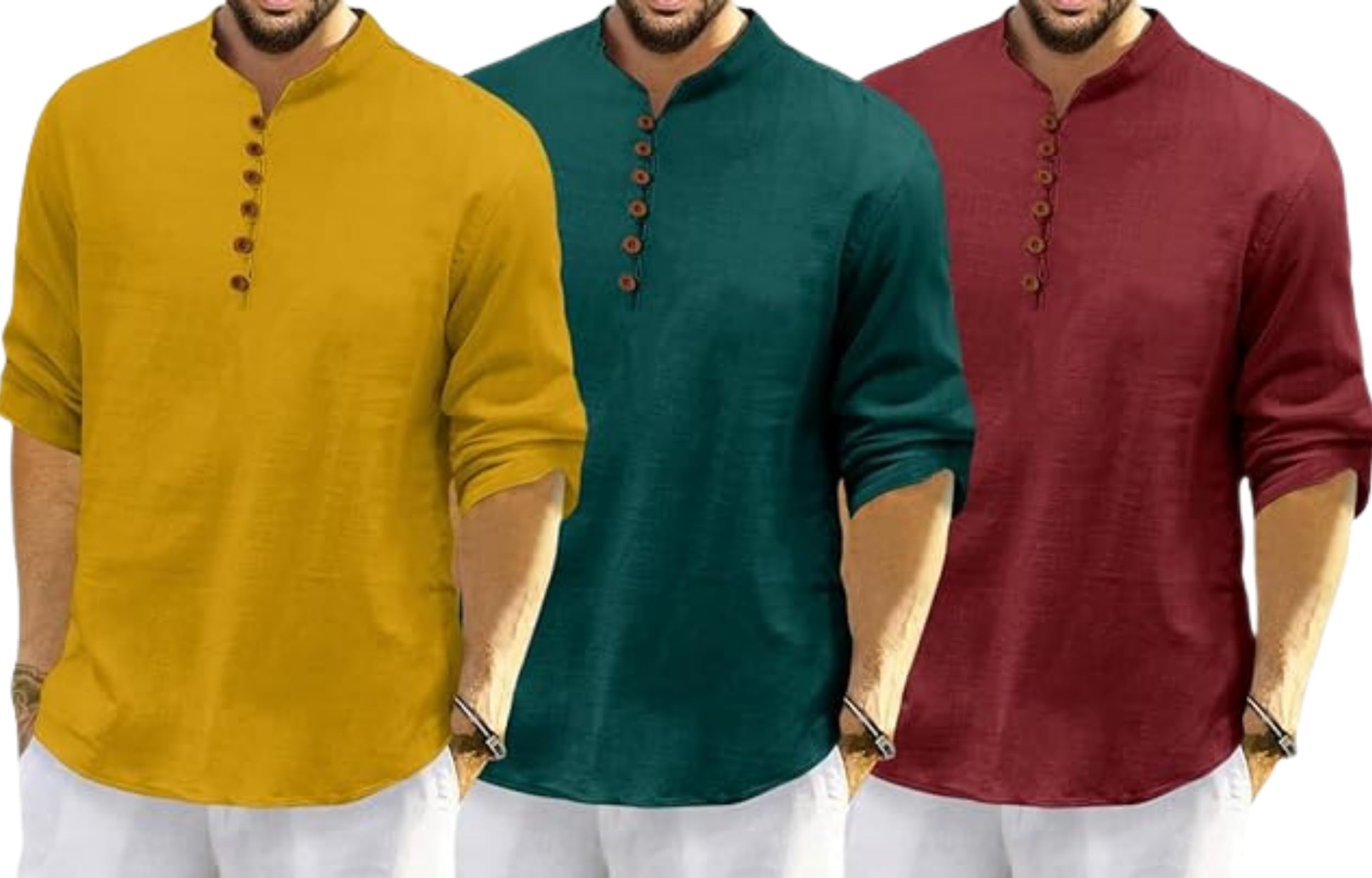 finivo fashion Combo of Men’s Casual Full Sleeve Kurta Style Shirt with Button Placket |Regular Fit Ethnic Fusion Wear| Lightweight Breathable Fabric |for Daily & Festive Use Pack of 3-picture-23