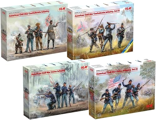 ICM 35020, 35021, 35023, 35024 - American Civil War - Infantería de la Unión, Infantería Confederada - Kits de Modelos de Plástico - Escala 1:35