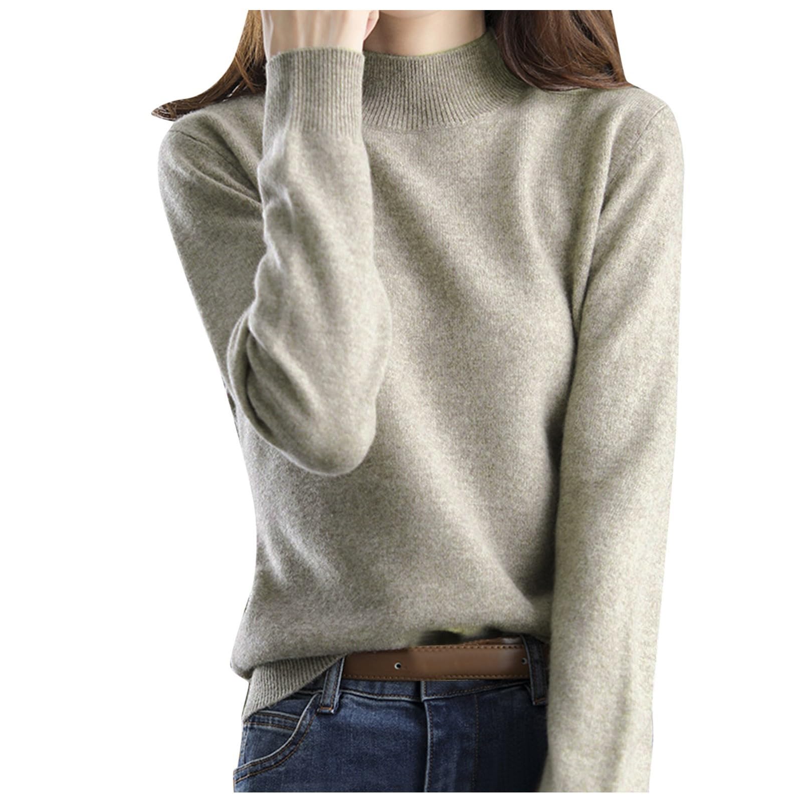 GENERICCashmere Sweaters for Women Mock Neck Comfy Soft Long Sleeve Pullover Sweater Classic Fall Thin Solid Sweater Tops