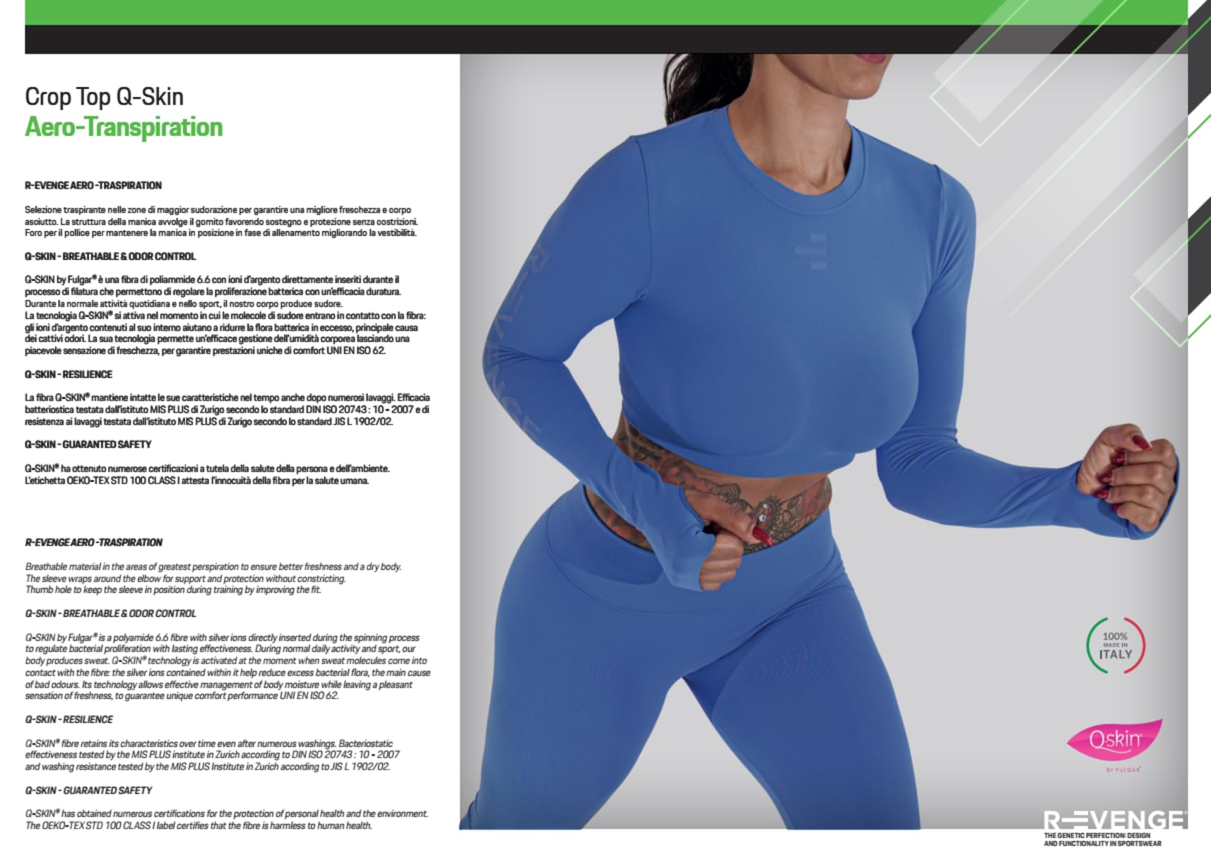 R-EVENGE Crop Top Q-Skin, Maglia Tecnica Donna a Manica Lunga per Tutte Le attività in Palestra e Outdoor