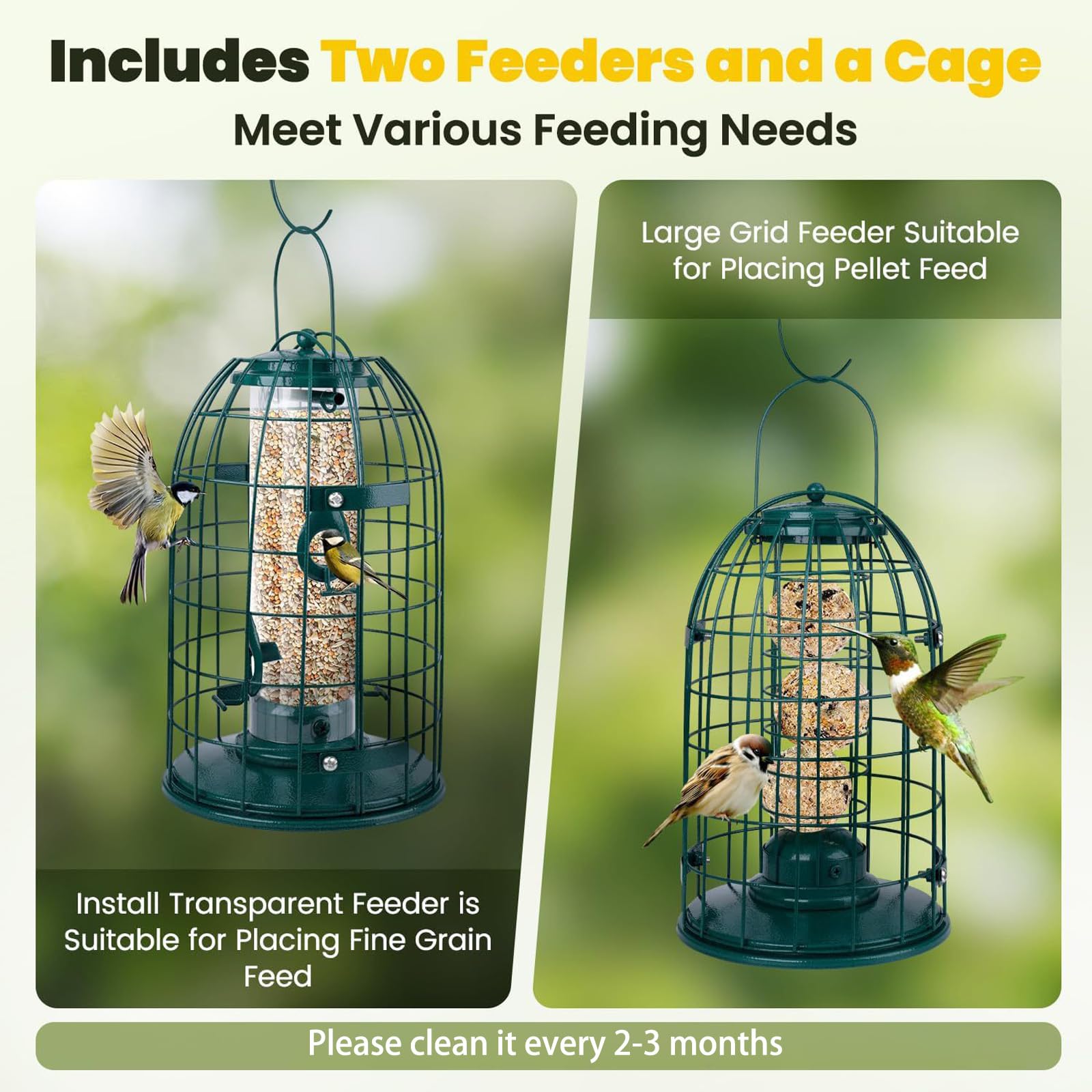 Gabbia per mangiatoia per Uccelli 2 in 1 in Metallo Resistente agli Animali per Uccelli Selvatici Mangiatoia sospesa da Giardino per Esterni con Struttura Protettiva per Uccelli in Ferro