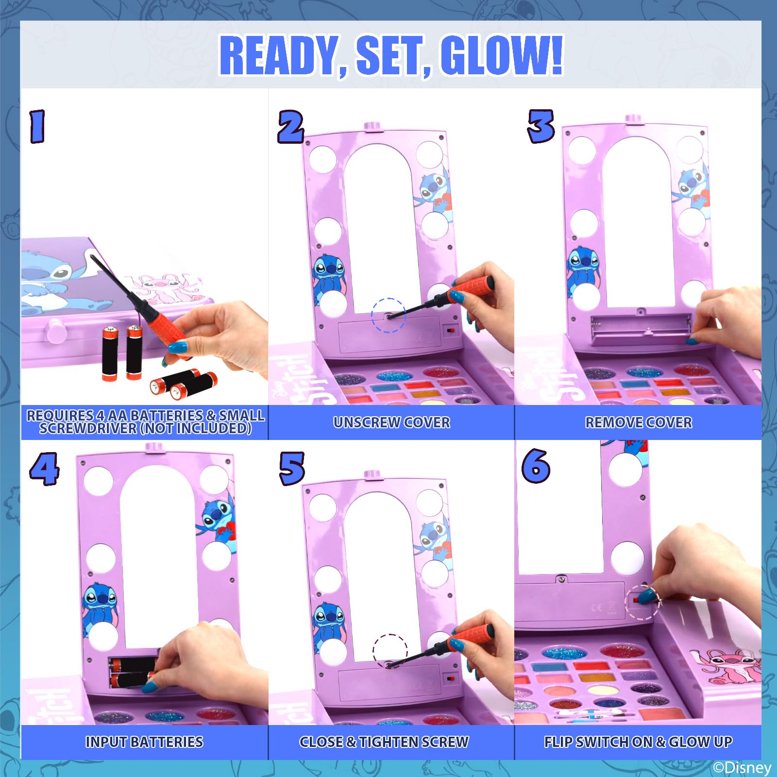 Stitch Coffret Maquillage avec Miroir Lumineux Gloss & Vernis