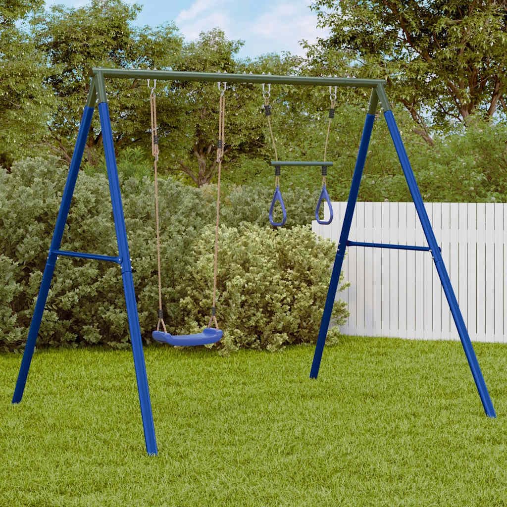 Juego de columpio con asiento y trapecio de acero lacado, 206 x 185 x 185 cm, para niños de 3 a 10 años, juguete de jardín para exteriores, promueve el movimiento y la motricidad en el jardín