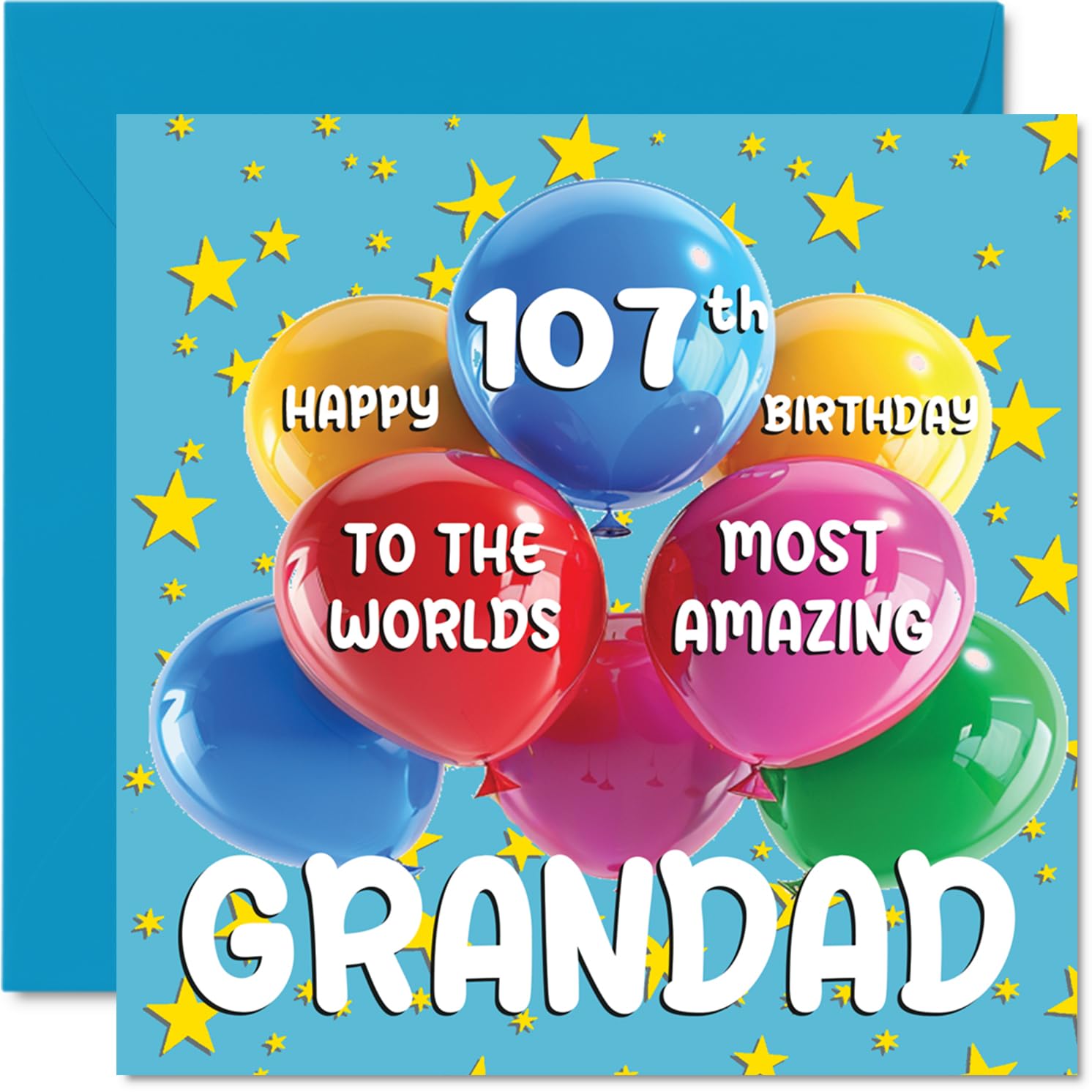 107th Grandad Birthday Card - World's Most Amazing Grandad - Happy 107th Birthday Card from Grandson Granddaughter, 145mm Age 107 Greeting Cards for Grandpa