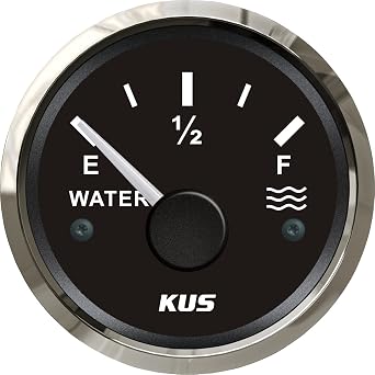 KUS Pactrade Marine Boat 2 SS316 Water Tank Level Gauge Indicator Empty Full Red/Yellow 12V/24V 52mm 240-33ohms