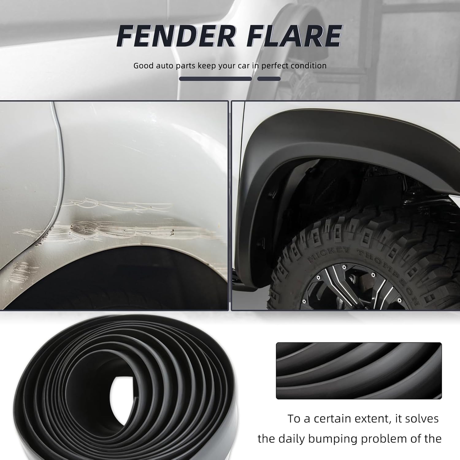 Fender Flares,Universal Flexible Car Fender Flares Wheel Arches Extention PVC Molding Trim Compatible with Jeep Wrangler Off-Road Ford F-150 Polaris RZR Toyato-3Inch Wide Fender