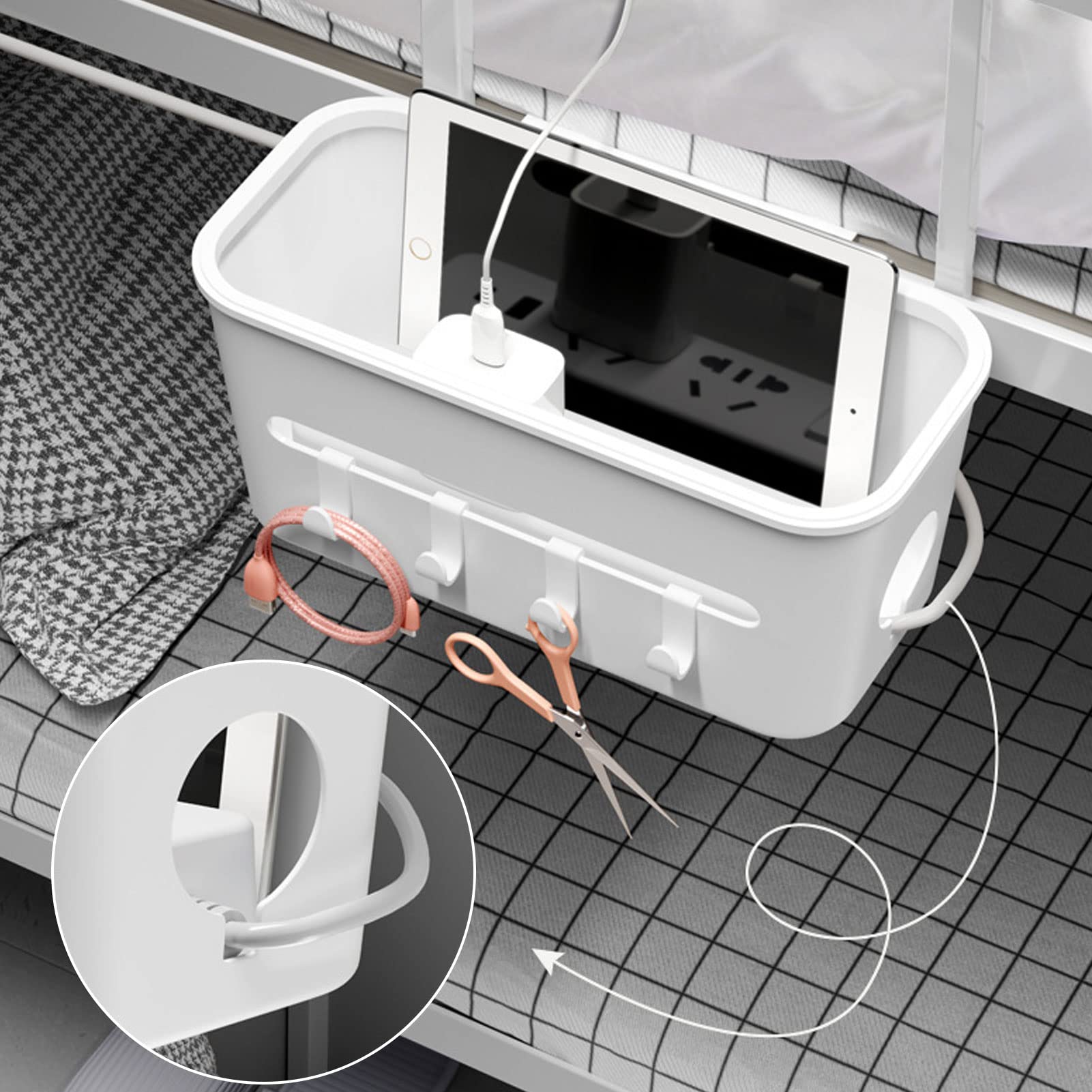 2 Pezzi Organizer Da Letto Da Appendere - Comodino Sospeso Con Ganci Rimovibili - Per Dormitorio, Scuola E Casa (Bianco) - copertina