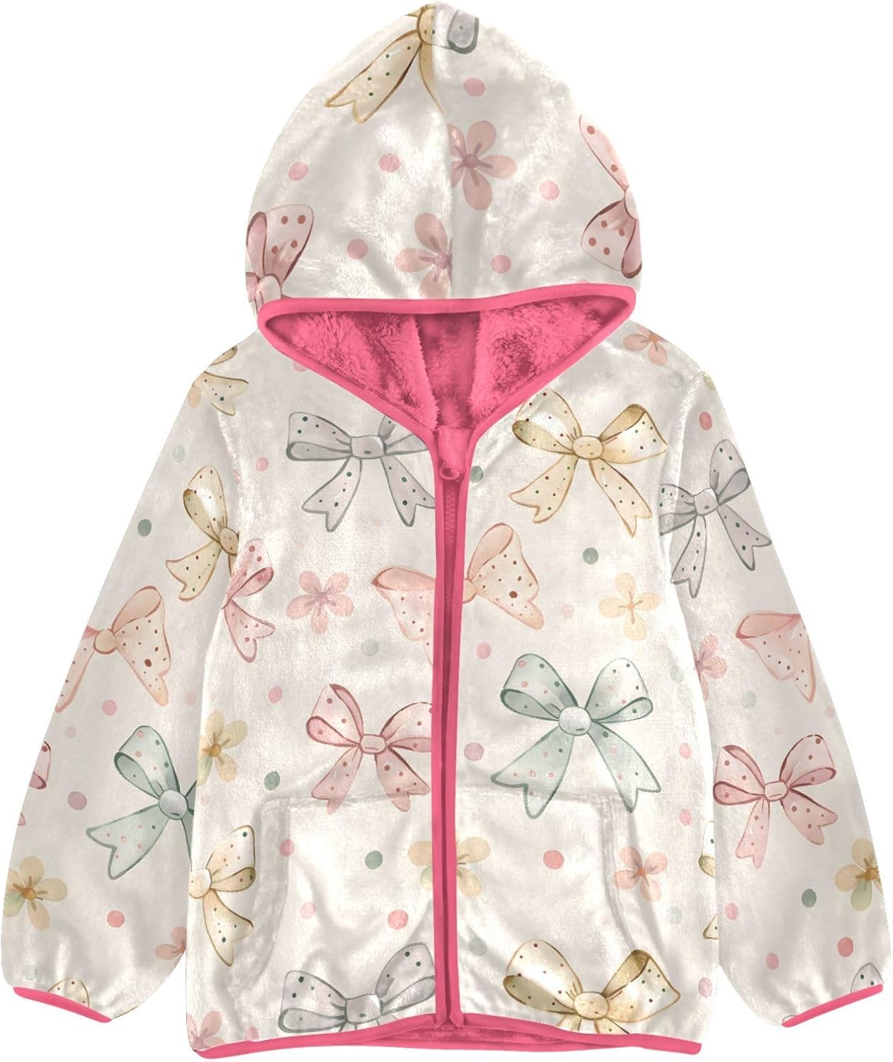 Girls Hoodie Outfit Bow Small Flower Polka Dot Pattern Zipper Sweatshirt Coat Fleece Jacket for Kids 3-10T
