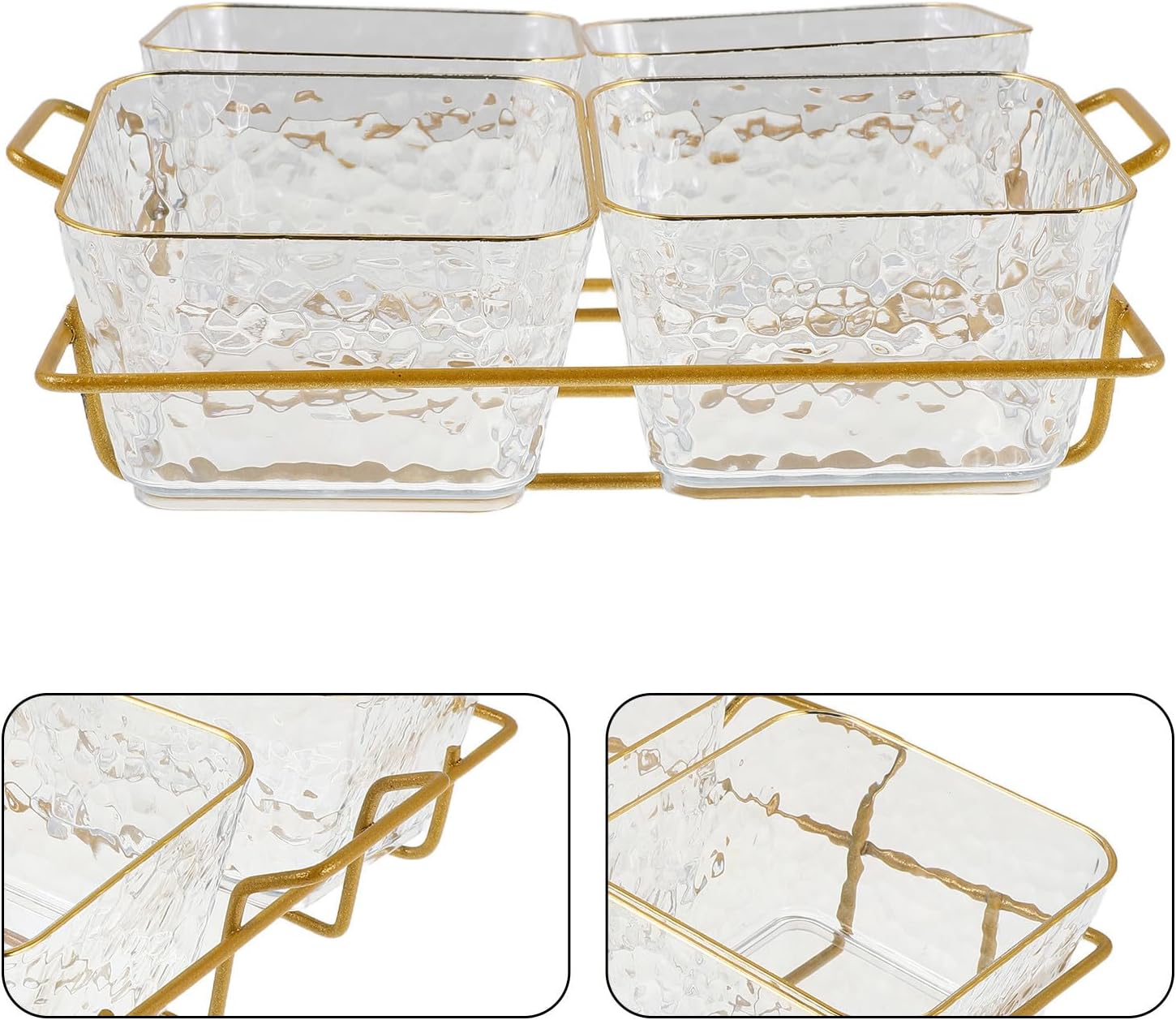 Outanaya Divided Snack Tray Organizer with Metal Rack and Removable Acrylic Bowls for Nuts, Candy, and Dip Bowls Versatile Food Display with Modern Fruit Theme Plate Design for Offices