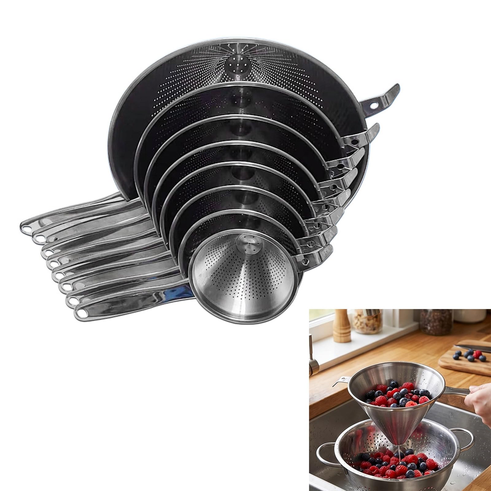 Passoire Conique en Acier Inoxydable à Polissage Lisse avec poignée Confortable pour la Cuisine Quotidienne, équipement de Cuisine Professionnel