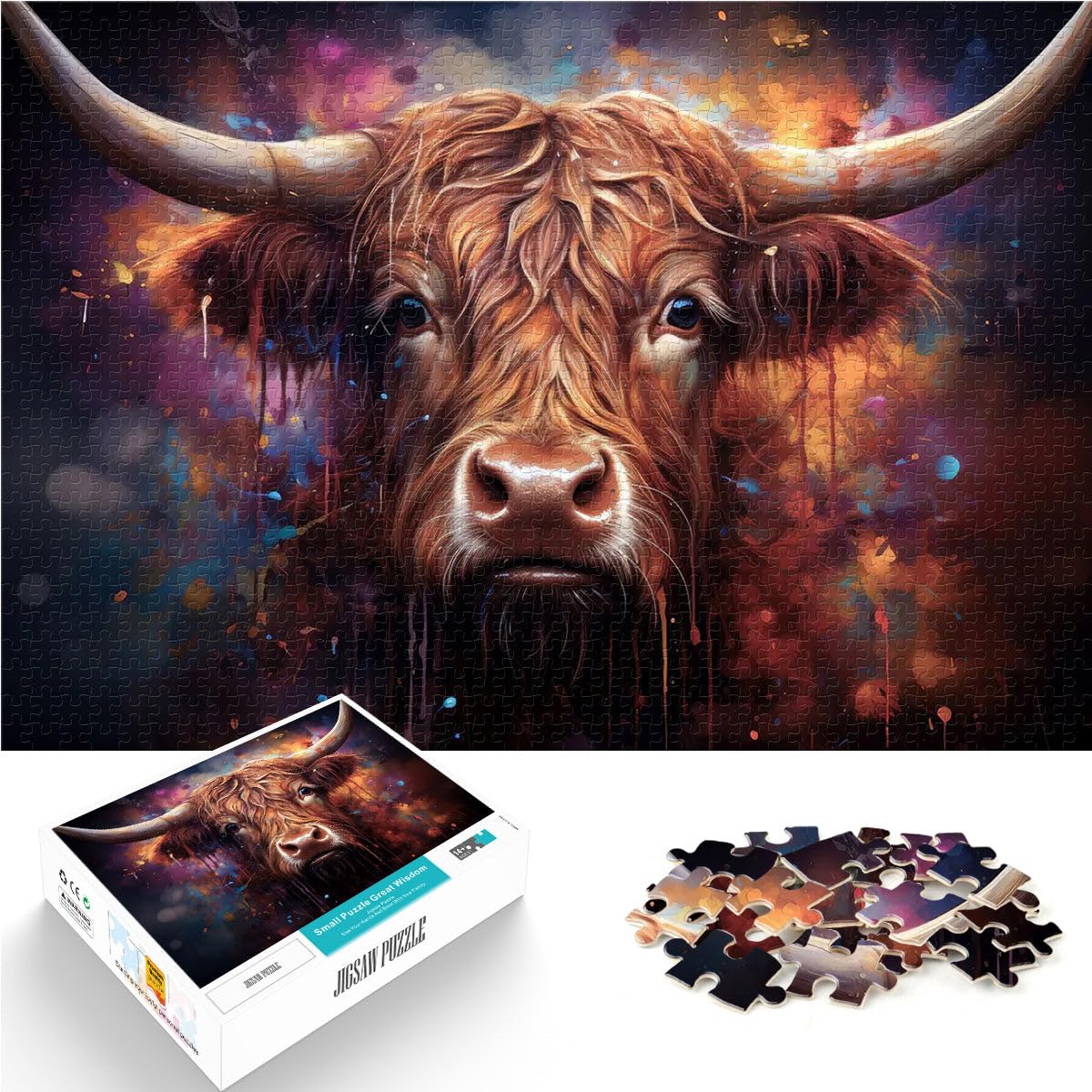 2000 Adult Pieces Jigsaw Puzzle Highland Cow Artwork Relax Games 70x100cm Enhance love between couples for and Age 14 Years Up — image 1