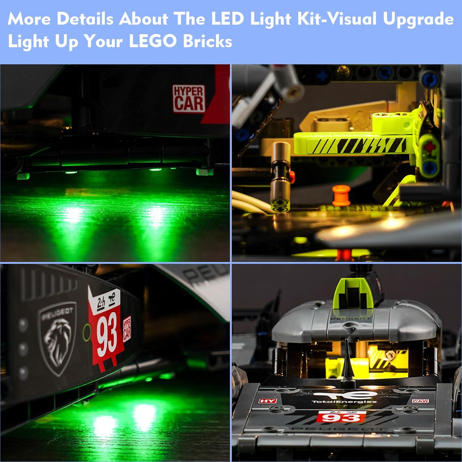 LocoLee LED Light Kit Compatible with Lego Peugeot 9X8 24H Le Mans Hybrid Hypercar 42156, DIY Lighting Set Accessories Compatible with Lego 42156 Building Set for Adults (Lights Only, No Models)