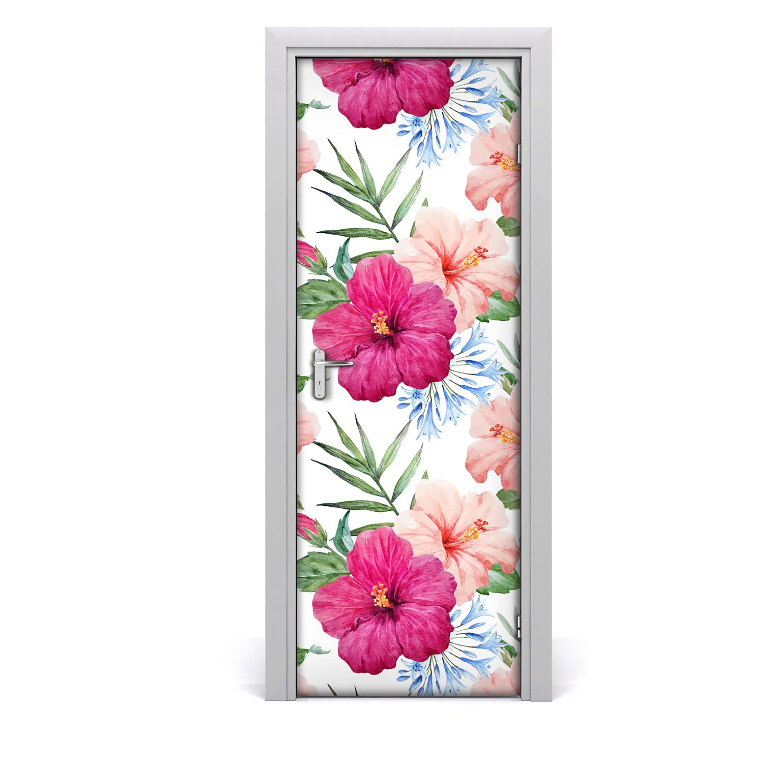 Autocollant de porte hibiscus fleur 85x200 papier peint mural