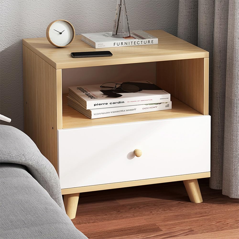 ALLSOLA NightStand, Mid-Century Modern Bedside Tables with Storage Shelf and Drawer, Sofa Side Table for Living Room, Small Side Table, Night Stand for Bedroom (40 * 35 * 50cm)
