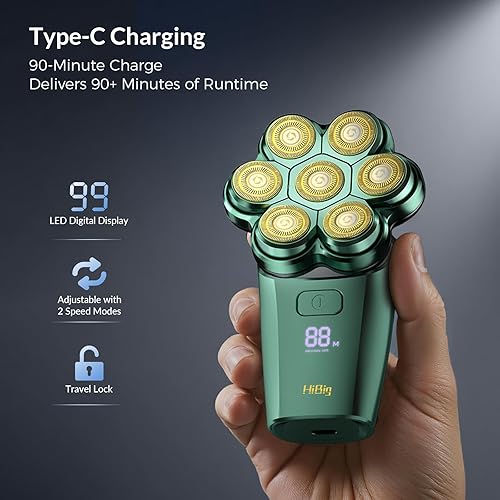 Miniatura 6 de Afeitadoras de cabeza para hombres calvos  Maquinilla de afeitar eléctrica desmontable magnética de arco 7D, impermeable, húmedo y seco, kit de