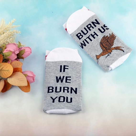 G2TUP Hunger Movie Socks Katniss Fans Gift If We Burn You Burn With Us Socks Hunger Movie Merch