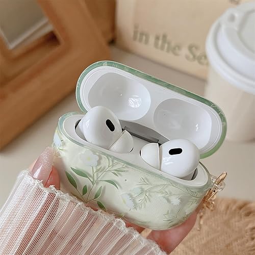Miniatura 4 de MINSCOSE Funda transparente compatible con AirPods ProPro2, bonito diseño de patrón de flores con llavero floral, funda protectora de TPU suave a