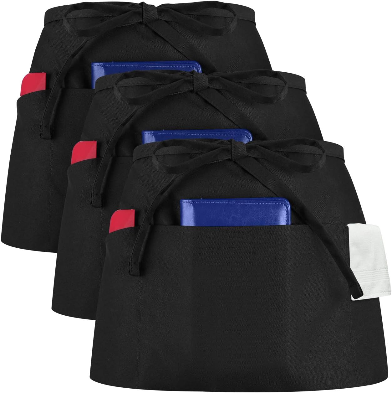 Syntus 3 Pack 3 Pockets Waterdrop Resistant Waitress Waist Apron,11.5-inch