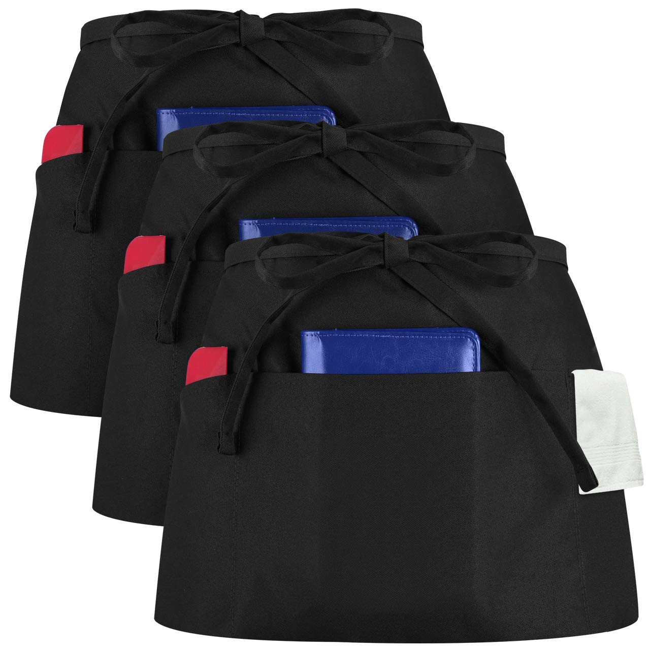 Syntus 3 Pack 3 Pockets Waterdrop Resistant Waitress Waist Apron,11.5-inch