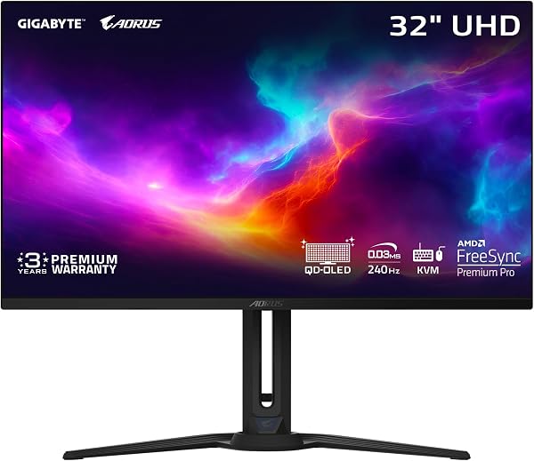 GIGABYTE - AORUS FO32U2-32 QD OLED Gaming Monitor - UHD 3840x2160-240Hz - 0.03ms GTG - AMD FreeSync Premium Pro - Type C