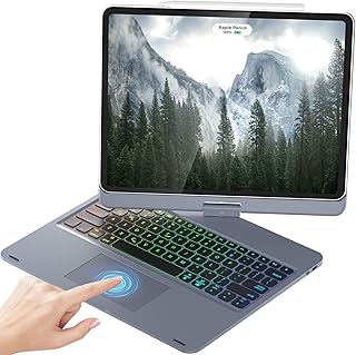 iPad Pro 12.9 Case with Keyboard for iPad Pro 12.9 inch 6th Generation 2022,5th Gen 2021 / 4th Gen 2020 / 3rd Gen Multi-Touch Trackpad,360°Rotatable Integrated Magnetic Case Grey