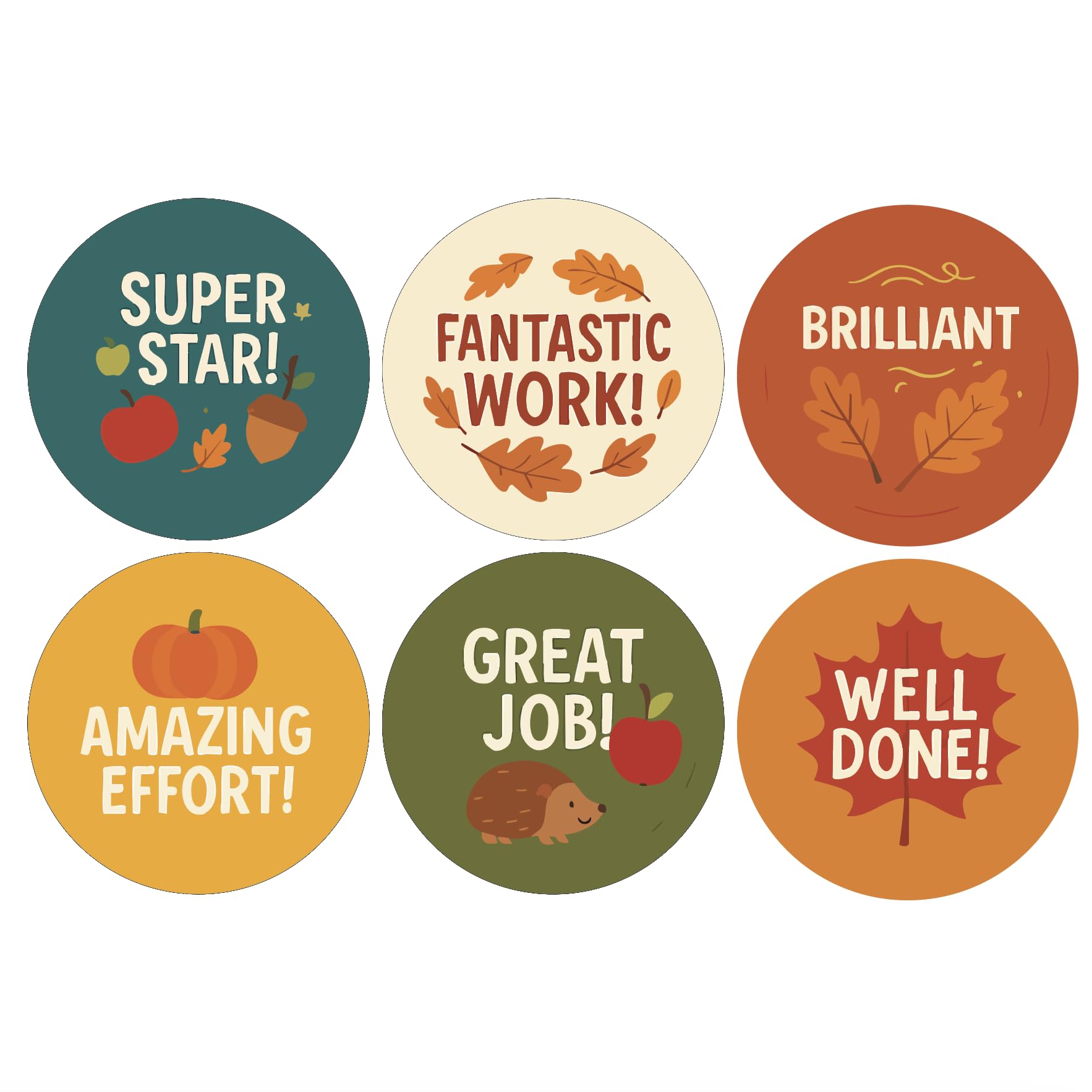 Autumn Reward Stickers – 504 Stickers (21 A5 Sheets, 30mm) | Seasonal Classroom Stickers for Teachers, Kids & Schools | Autumn-Themed Praise Stickers