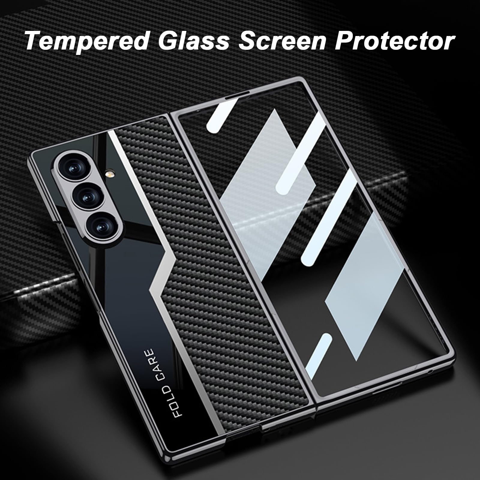 Funda Delgada For Samsung Galaxy Z Fold 8 Ultra, Textura De Fibra De Carbono Empresarial, Lente Todo Incluido, Protección De Pantalla De Vidrio Templado, Cubierta De Cuero Galvanizado