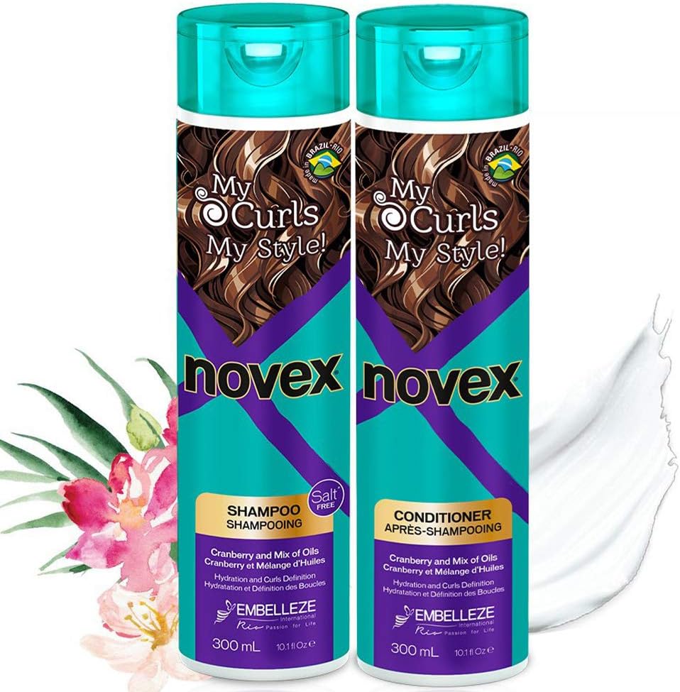 NOVEX My Curls Shampoo and Conditioner Set - Infused with a Blend Oil and Cranberry - Defines Curls - Controls Volume - Reduces Frizz - Adds Softness - For All Curly Hair Types