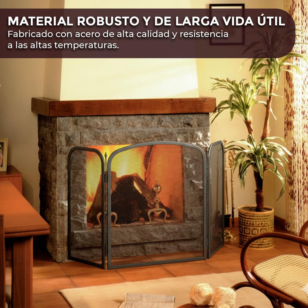 HERSIG- Protector Chimenea - Salvachispas Chimenea leña | Antichispas para Chimeneas de Leña - Rejilla Chimeneas Leña y Estufas - Plegable - 3 Hojas - 96,5 x 61 cm Diseño Decorado