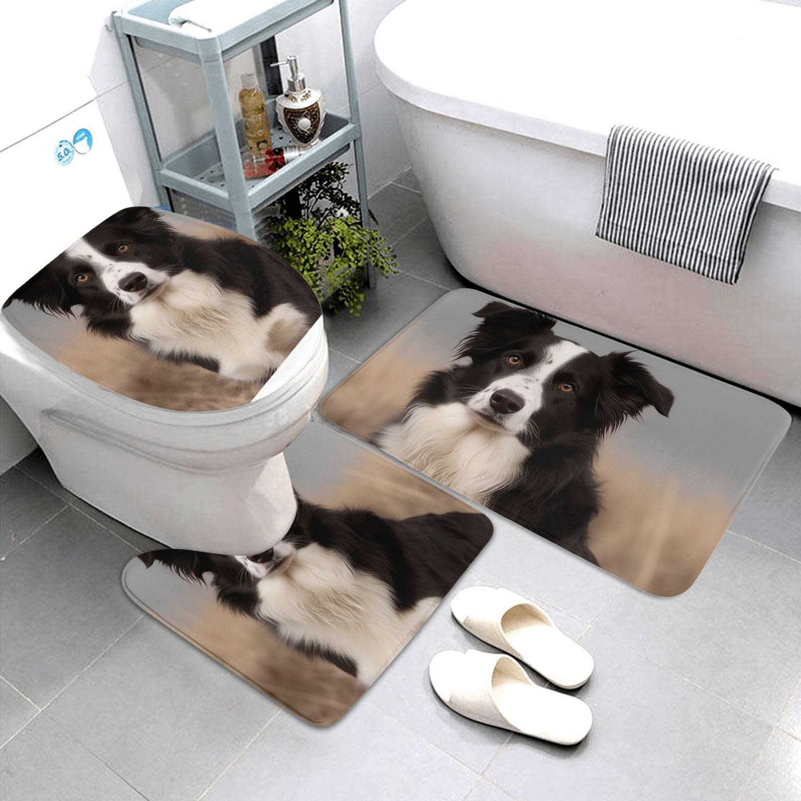 Tapis de bain Border Collie en microfibre haute densité lot de 3