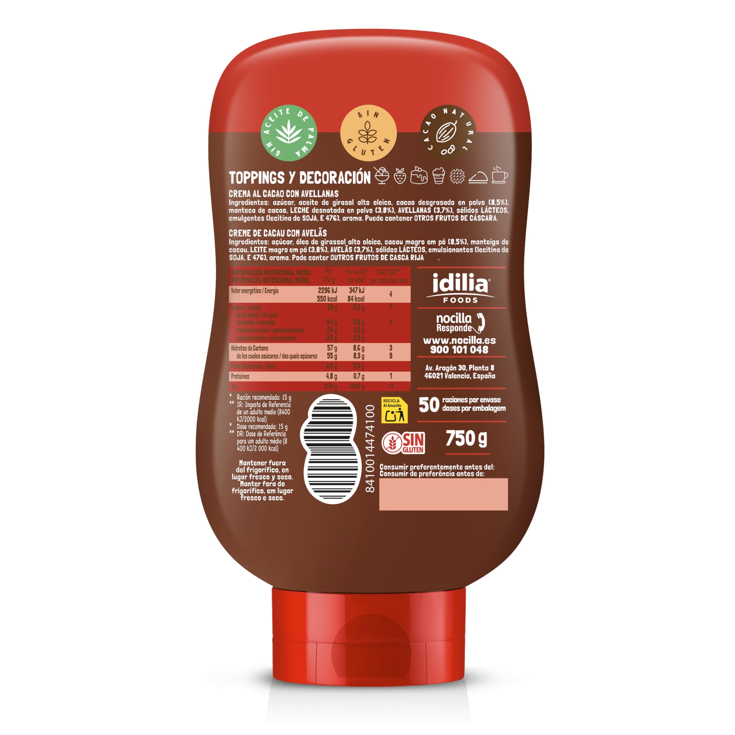 Nocilla, Profesional con sabor Original, Bocabajo sin Aceite de Palma - 750g - 2