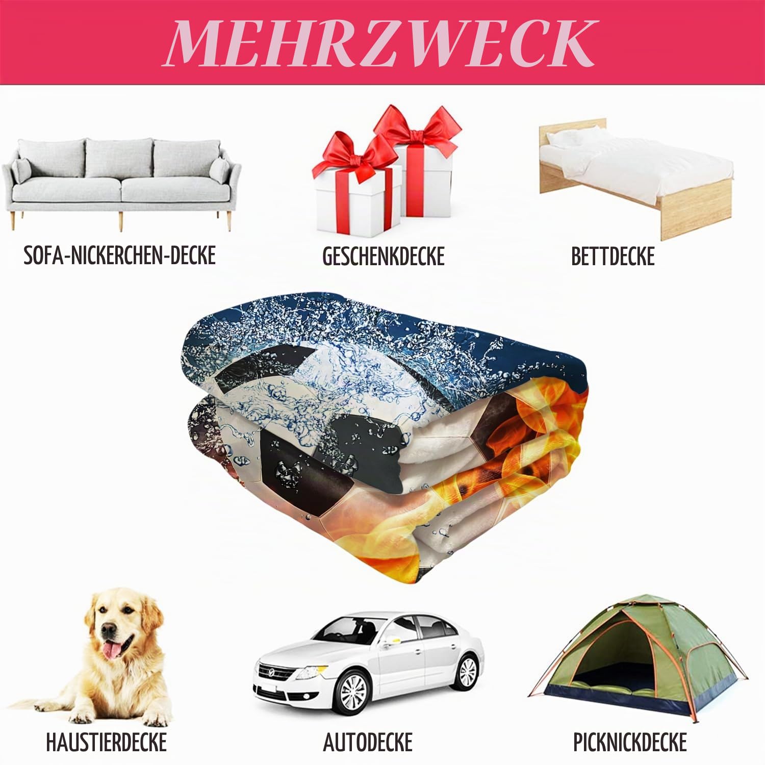 YISUMEI Decke 150x200 cm Kuscheldecken Sanft Flanell Weich Fleecedecke BettüberwurfSport-Serie Soccer Fußball Feuer Blitz