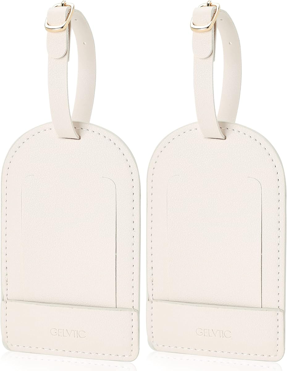 Faux Leather Luggage Tags for Suitcase Tag Set Privacy Protection with Identifie Name Lable ID Card Baggage tag for Men Women Travel Accessories, 2/4 Pack (LT06-White)