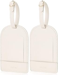 GELVTIC Faux Leather Luggage Tags for Suitcase Tag Set Privacy Protection with Identifie Name Lable ID Card Baggage tag for Men Women Travel Accessories, 2/4 Pack (LT06-White)