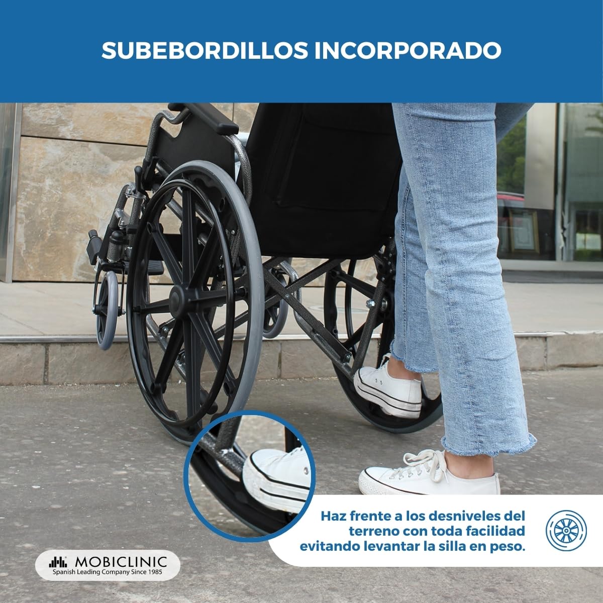 Mobiclinic®, Silla de Ruedas Plegable, Autopropulsable, Giralda, Asiento 43 cm, Máx. 100 Kg, Reposapiés Extraíbles, Reposabrazos Abatibles, Ultraligera, Negro