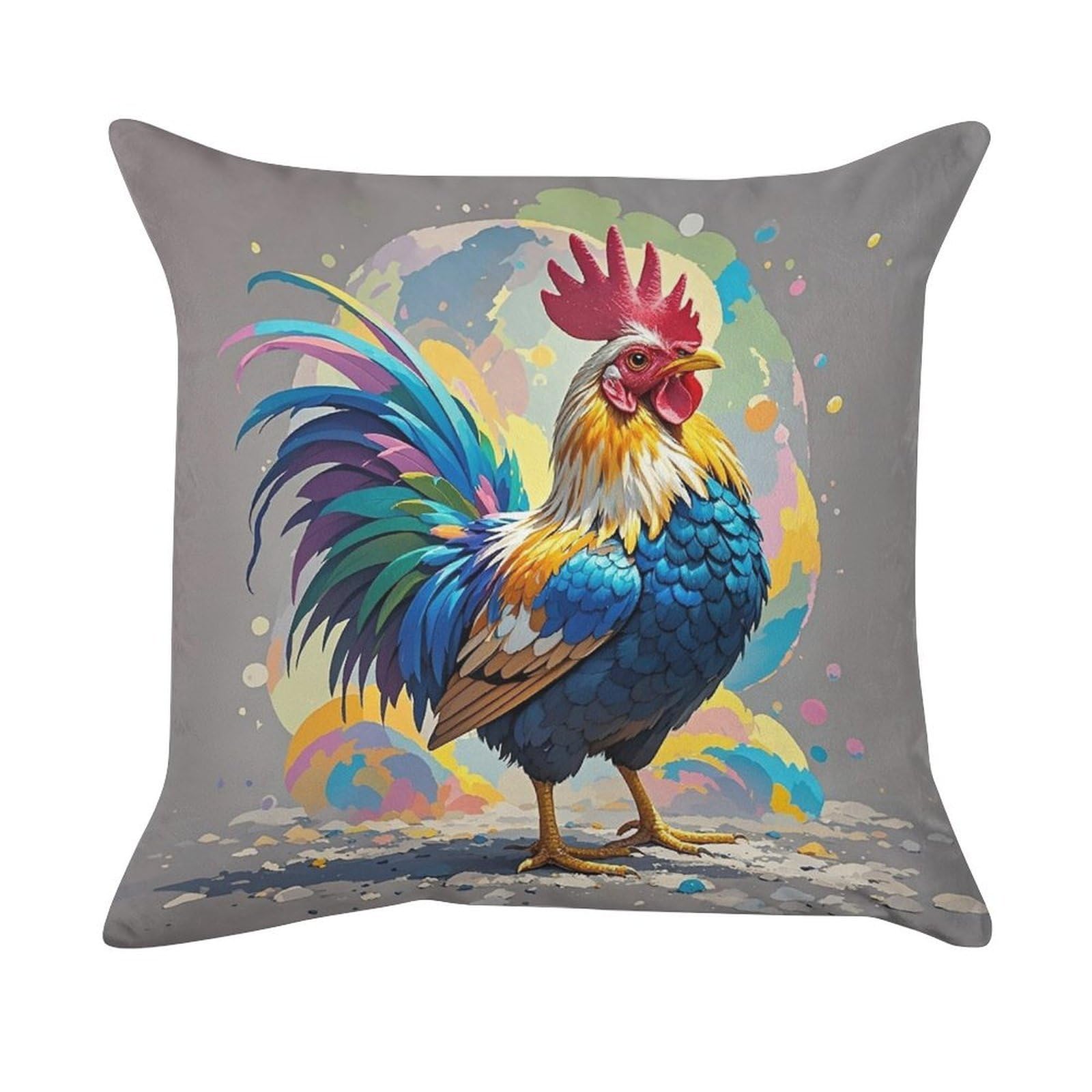 FekiLoot Art Colorful Chicken Pillow Covers Luxury Velvet Square Pillowcases Throw Pillows Case with Invisible Zipper Decorative Velvet Cushion Covers Ultra Soft Lumbar Pillow Shells